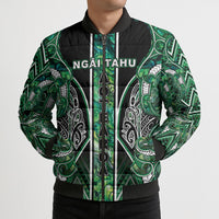 Aotearoa Ngai Tahu Bomber Puffer Jacket Maori Tribal Dark Green Paua Shell Pattern