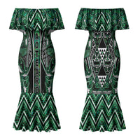 Aotearoa Ngai Tahu Couples Matching Mermaid Dress and Hawaiian Shirt Maori Tribal Dark Green Paua Shell Pattern