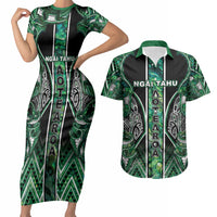 Aotearoa Ngai Tahu Couples Matching Short Sleeve Bodycon Dress and Hawaiian Shirt Maori Tribal Dark Green Paua Shell Pattern