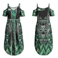 Aotearoa Ngai Tahu Couples Matching Summer Maxi Dress and Hawaiian Shirt Maori Tribal Dark Green Paua Shell Pattern
