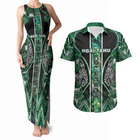 Aotearoa Ngai Tahu Couples Matching Tank Maxi Dress and Hawaiian Shirt Maori Tribal Dark Green Paua Shell Pattern