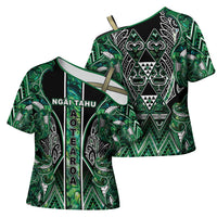 Aotearoa Ngai Tahu Cross Shoulder Shirt Maori Tribal Dark Green Paua Shell Pattern