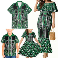 Aotearoa Ngai Tahu Family Matching Mermaid Dress and Hawaiian Shirt Maori Tribal Dark Green Paua Shell Pattern