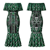 Aotearoa Ngai Tahu Family Matching Mermaid Dress and Hawaiian Shirt Maori Tribal Dark Green Paua Shell Pattern