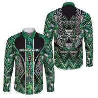 Aotearoa Ngai Tahu Family Matching Off Shoulder Maxi Dress and Hawaiian Shirt Maori Tribal Dark Green Paua Shell Pattern