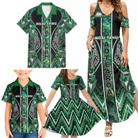 Aotearoa Ngai Tahu Family Matching Summer Maxi Dress and Hawaiian Shirt Maori Tribal Dark Green Paua Shell Pattern