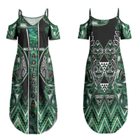 Aotearoa Ngai Tahu Family Matching Summer Maxi Dress and Hawaiian Shirt Maori Tribal Dark Green Paua Shell Pattern