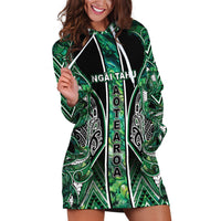 Aotearoa Ngai Tahu Hoodie Dress Maori Tribal Dark Green Paua Shell Pattern
