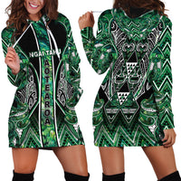 Aotearoa Ngai Tahu Hoodie Dress Maori Tribal Dark Green Paua Shell Pattern