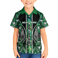Aotearoa Ngai Tahu Kid Hawaiian Shirt Maori Tribal Dark Green Paua Shell Pattern