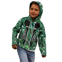 Aotearoa Ngai Tahu Kid Hoodie Maori Tribal Dark Green Paua Shell Pattern