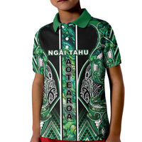 Aotearoa Ngai Tahu Kid Polo Shirt Maori Tribal Dark Green Paua Shell Pattern