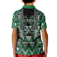 Aotearoa Ngai Tahu Kid Polo Shirt Maori Tribal Dark Green Paua Shell Pattern