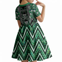 Aotearoa Ngai Tahu Kid Short Sleeve Dress Maori Tribal Dark Green Paua Shell Pattern
