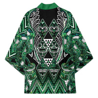 Aotearoa Ngai Tahu Kimono Maori Tribal Dark Green Paua Shell Pattern