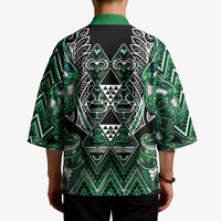 Aotearoa Ngai Tahu Kimono Maori Tribal Dark Green Paua Shell Pattern
