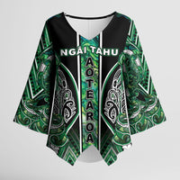 Aotearoa Ngai Tahu Kimono Sleeve Blouse Maori Tribal Dark Green Paua Shell Pattern