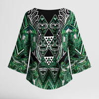 Aotearoa Ngai Tahu Kimono Sleeve Blouse Maori Tribal Dark Green Paua Shell Pattern