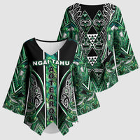 Aotearoa Ngai Tahu Kimono Sleeve Blouse Maori Tribal Dark Green Paua Shell Pattern