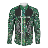 Aotearoa Ngai Tahu Long Sleeve Button Shirt Maori Tribal Dark Green Paua Shell Pattern