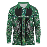 Aotearoa Ngai Tahu Long Sleeve Polo Shirt Maori Tribal Dark Green Paua Shell Pattern