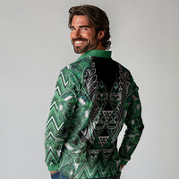 Aotearoa Ngai Tahu Long Sleeve Polo Shirt Maori Tribal Dark Green Paua Shell Pattern