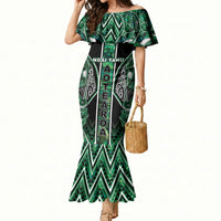 Aotearoa Ngai Tahu Mermaid Dress Maori Tribal Dark Green Paua Shell Pattern