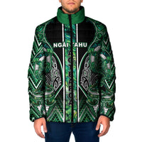 Aotearoa Ngai Tahu Padded Jacket Maori Tribal Dark Green Paua Shell Pattern