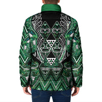 Aotearoa Ngai Tahu Padded Jacket Maori Tribal Dark Green Paua Shell Pattern