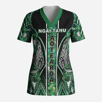 Aotearoa Ngai Tahu Scrub Top Maori Tribal Dark Green Paua Shell Pattern