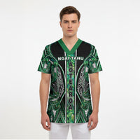 Aotearoa Ngai Tahu Scrub Top Maori Tribal Dark Green Paua Shell Pattern
