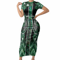 Aotearoa Ngai Tahu Short Sleeve Bodycon Dress Maori Tribal Dark Green Paua Shell Pattern