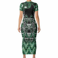 Aotearoa Ngai Tahu Short Sleeve Bodycon Dress Maori Tribal Dark Green Paua Shell Pattern