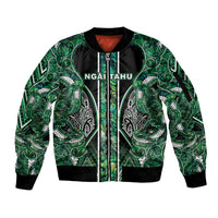 Aotearoa Ngai Tahu Sleeve Zip Bomber Jacket Maori Tribal Dark Green Paua Shell Pattern