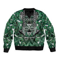 Aotearoa Ngai Tahu Sleeve Zip Bomber Jacket Maori Tribal Dark Green Paua Shell Pattern