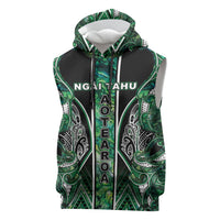 Aotearoa Ngai Tahu Sleeveless Hoodie Maori Tribal Dark Green Paua Shell Pattern