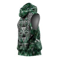 Aotearoa Ngai Tahu Sleeveless Hoodie Maori Tribal Dark Green Paua Shell Pattern