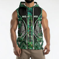 Aotearoa Ngai Tahu Sleeveless Hoodie Maori Tribal Dark Green Paua Shell Pattern