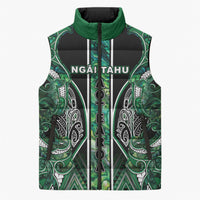 Aotearoa Ngai Tahu Sleeveless Puffer Jacket Maori Tribal Dark Green Paua Shell Pattern