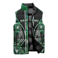 Aotearoa Ngai Tahu Sleeveless Puffer Jacket Maori Tribal Dark Green Paua Shell Pattern