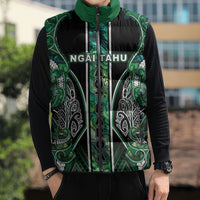 Aotearoa Ngai Tahu Sleeveless Puffer Jacket Maori Tribal Dark Green Paua Shell Pattern