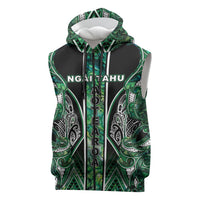 Aotearoa Ngai Tahu Sleeveless Zip Hoodie Maori Tribal Dark Green Paua Shell Pattern