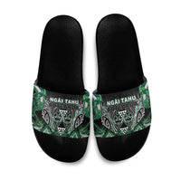 Aotearoa Ngai Tahu Slide Sandals Maori Tribal Dark Green Paua Shell Pattern