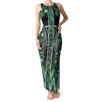 Aotearoa Ngai Tahu Tank Maxi Dress Maori Tribal Dark Green Paua Shell Pattern