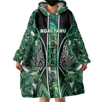 Aotearoa Ngai Tahu Wearable Blanket Hoodie Maori Tribal Dark Green Paua Shell Pattern