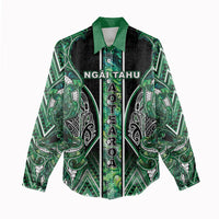 Aotearoa Ngai Tahu Women Casual Shirt Maori Tribal Dark Green Paua Shell Pattern