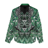 Aotearoa Ngai Tahu Women Casual Shirt Maori Tribal Dark Green Paua Shell Pattern