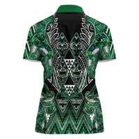 Aotearoa Ngai Tahu Women Polo Shirt Maori Tribal Dark Green Paua Shell Pattern