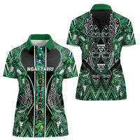 Aotearoa Ngai Tahu Women Polo Shirt Maori Tribal Dark Green Paua Shell Pattern