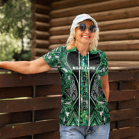 Aotearoa Ngai Tahu Women Polo Shirt Maori Tribal Dark Green Paua Shell Pattern